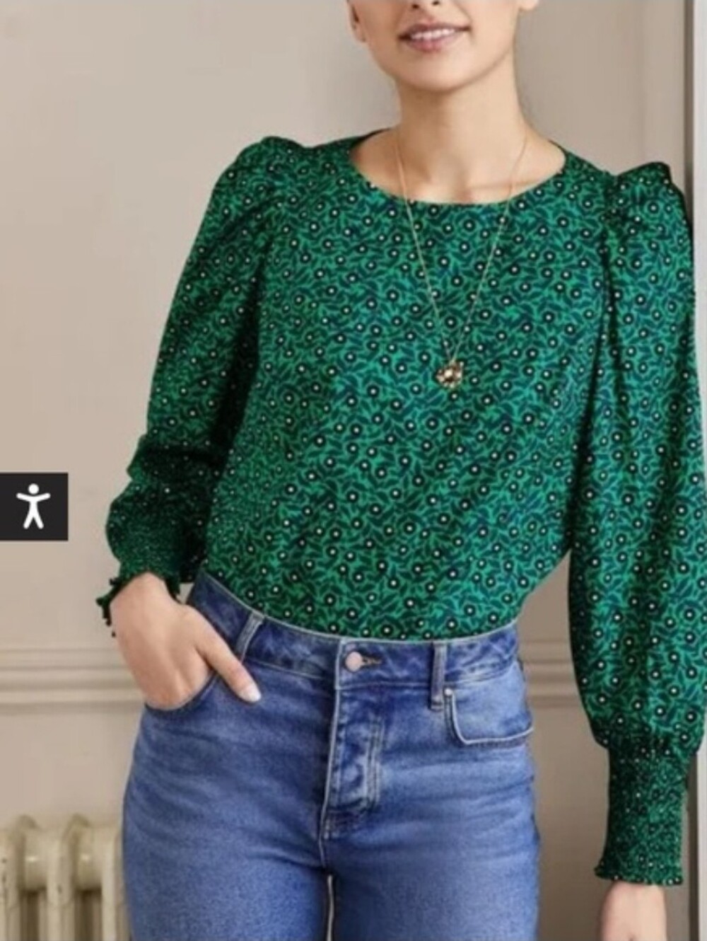 Boden Green Printed Long-Sleeve Blouse
